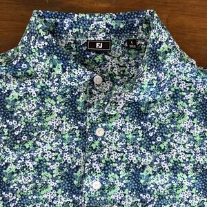 FootJoy FJ Golf Polo Mens Large Blue Green Floral Performance Shirt